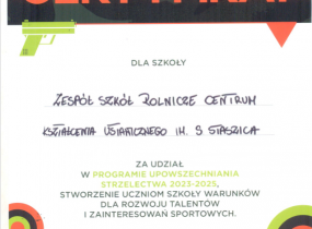 ZSRCKU - Certyfikat Programu Upowszechniania Strzelectwa